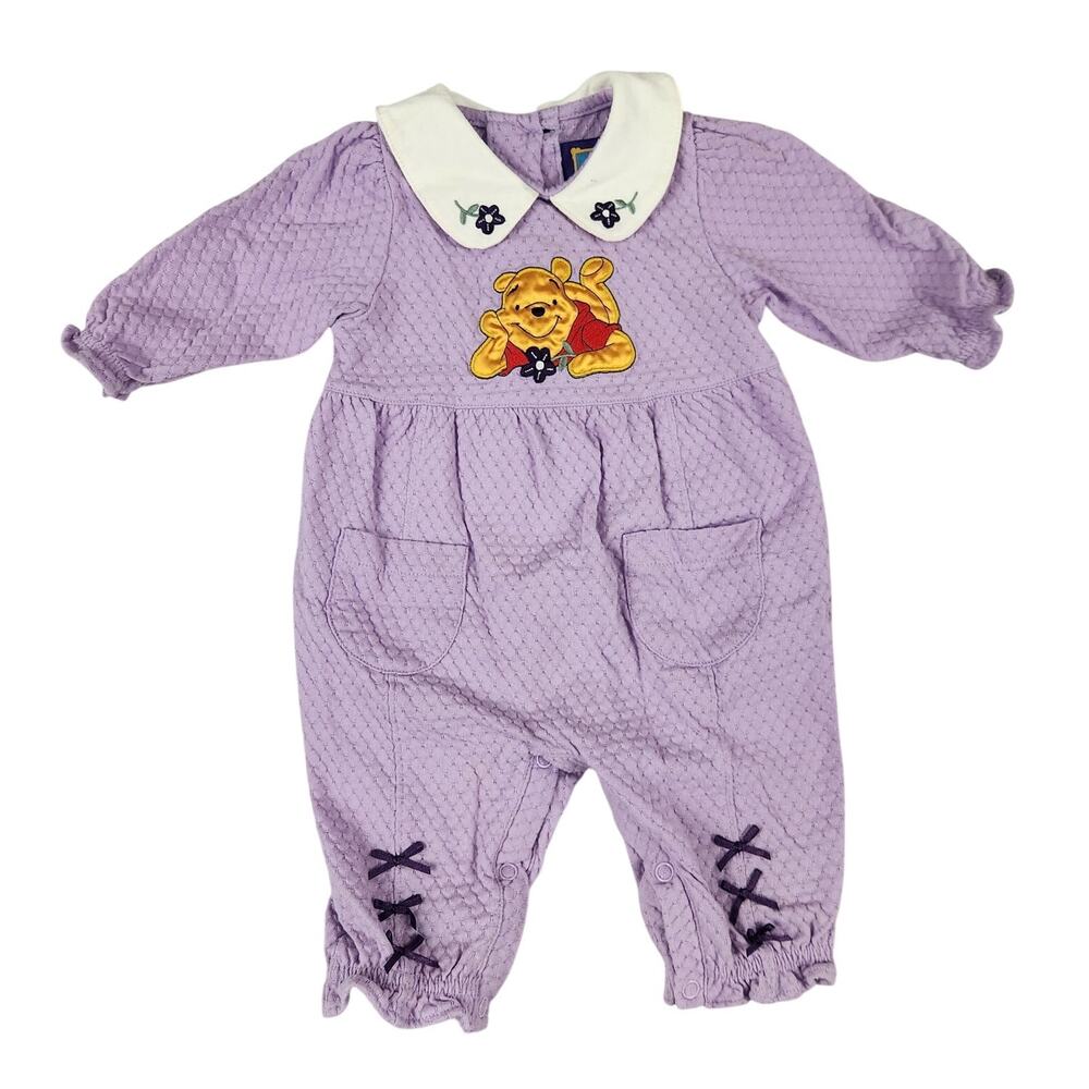Winnie the Pooh 6/9M Vintage 90s Disney Lavender Textured Bubble Romper Outfit